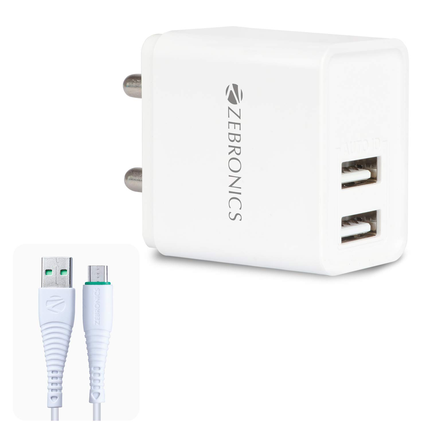 ZEBRONICS Zeb-MA5223 USB Charger Adapter with 1 Metre Micro USB Cable, 2 USB Por