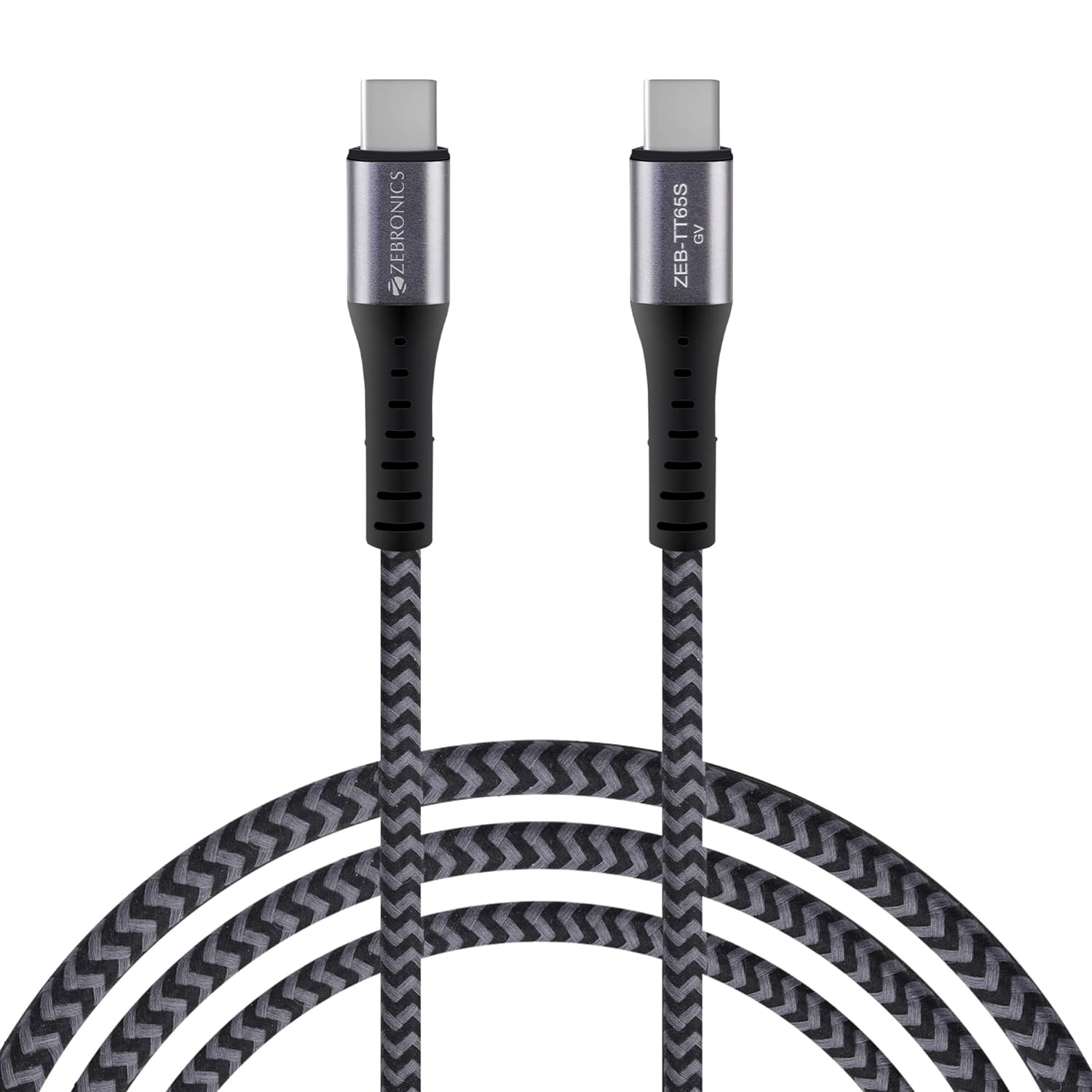 ZEBRONICS TT65S Type C to Type C Cable, Rapid Charging, PD 65 Watts, Braided Cab