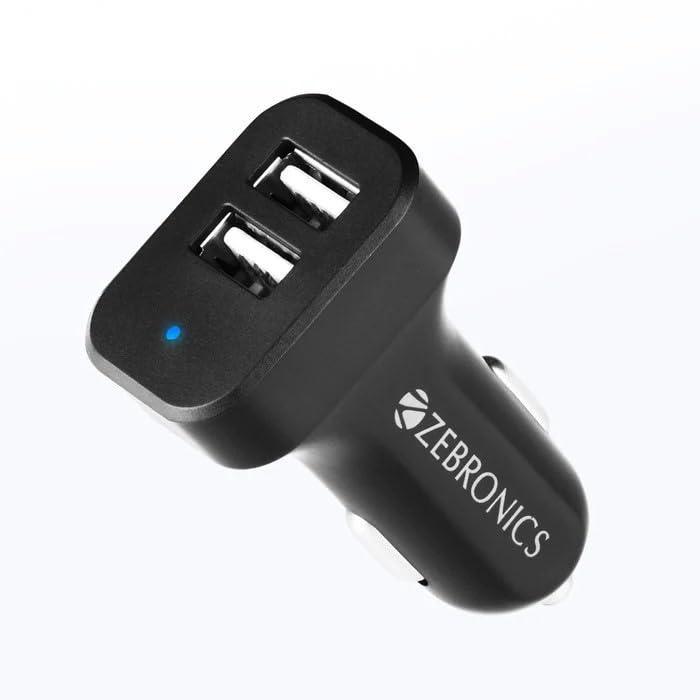 Zebronics Cc242A3 Car Charger with 10.5 Watts, Dual USB Ports, Compact Design, B