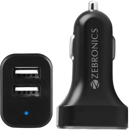 ZEBRONICS 10.5 W Turbo Car Charger  (Black, With USB Cable)