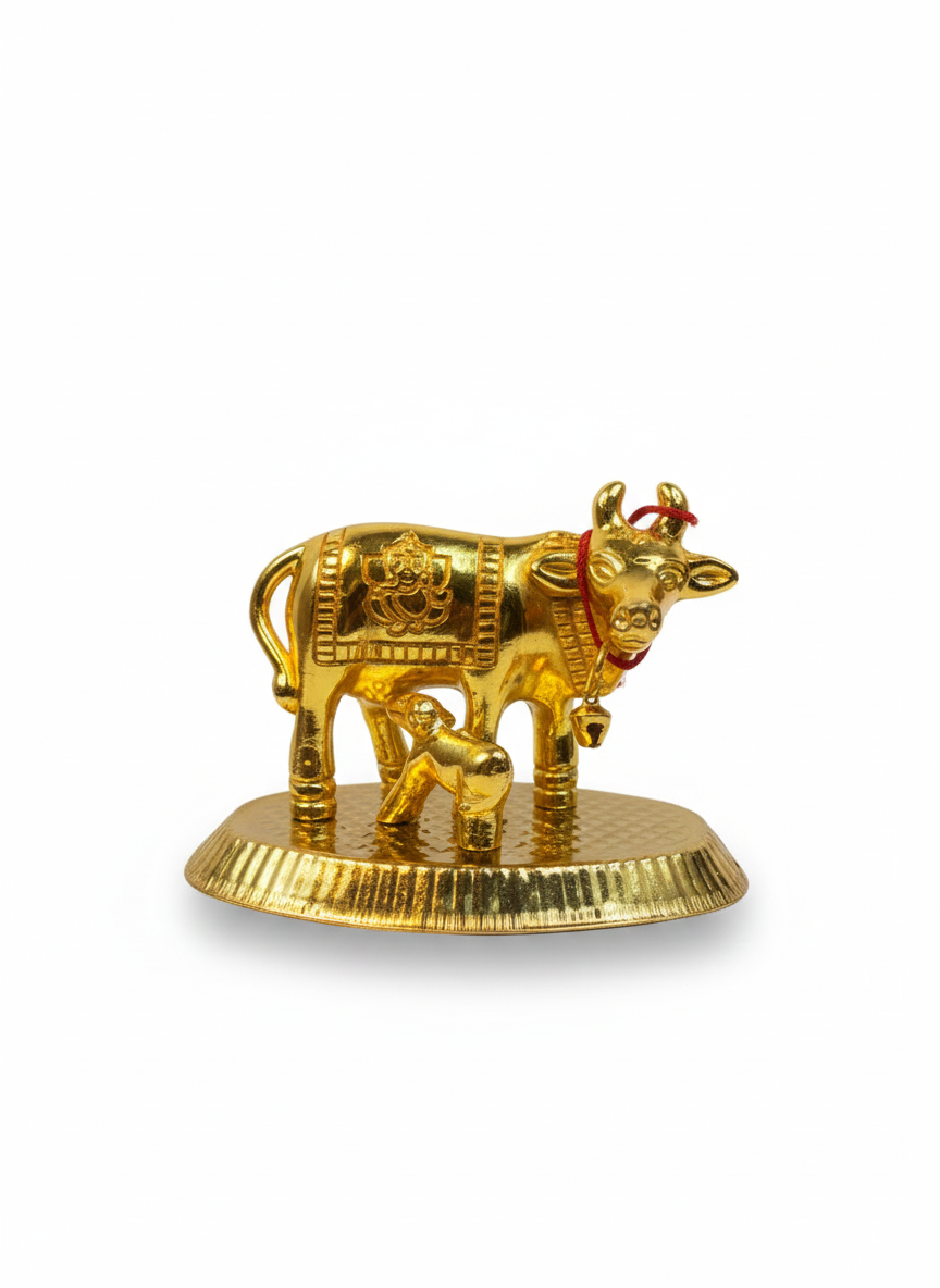 Kamdhenu Cow with Calf Golden Idol