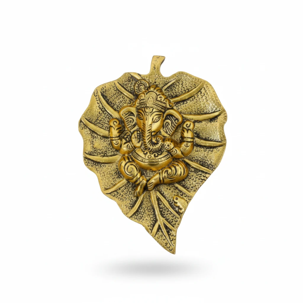 Lord Ganesha on Emerald Golden Leaf