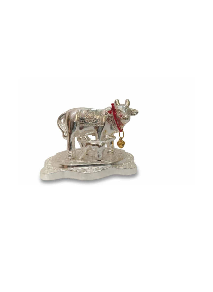 Kamdhenu Cow with Calf Silver Idol