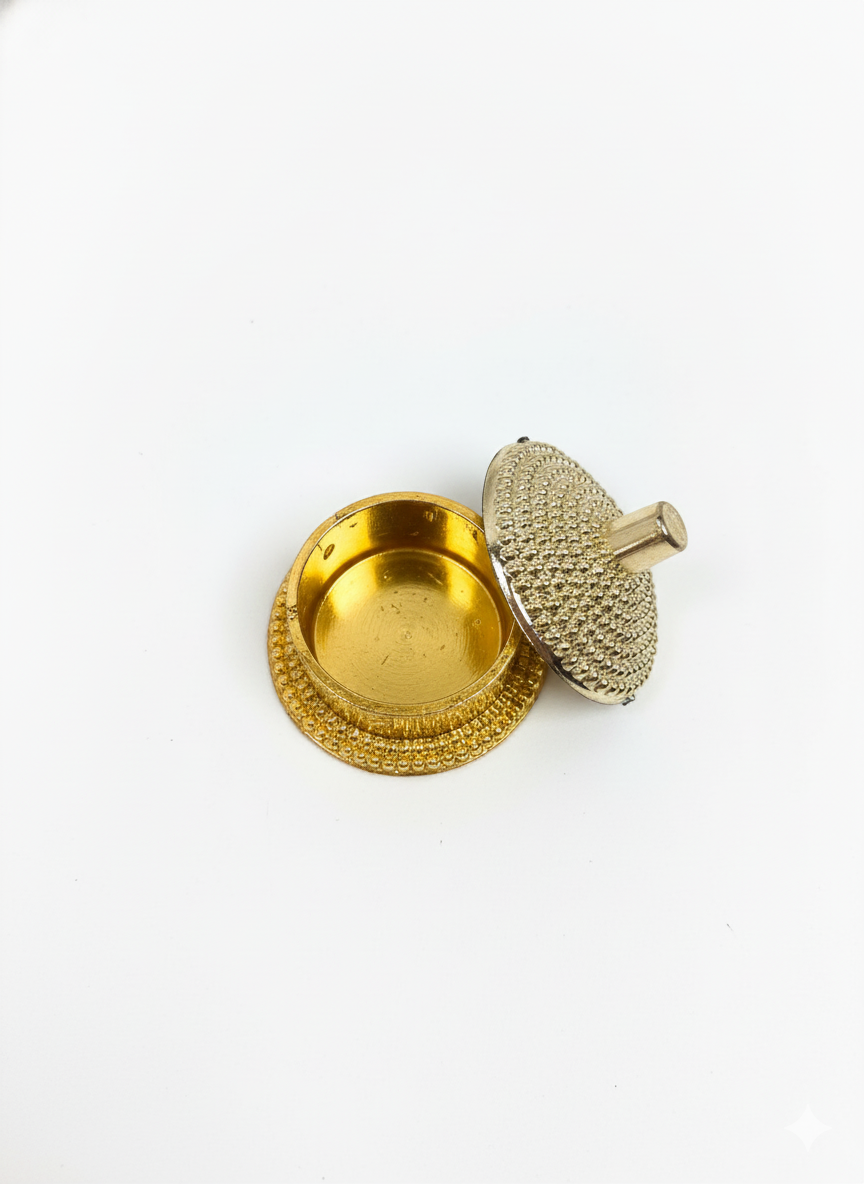 Gold Finish Kumkum Box with gold dots  Enamel