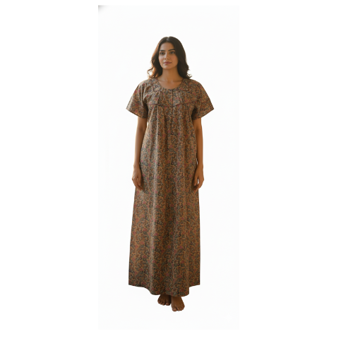 Women’s Brown Color Cotton Printed Nighty