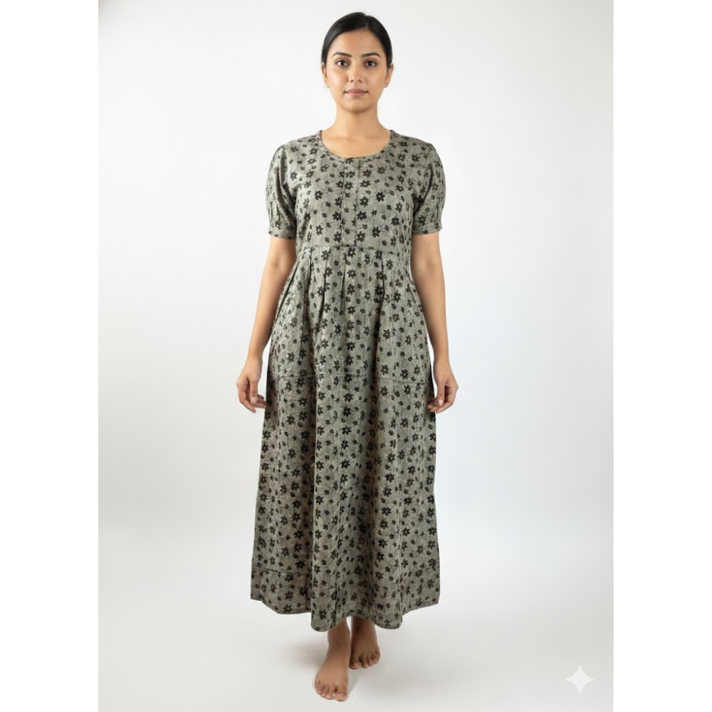 EM Star Ajrak Print Puff Sleeve Maxi Nighty