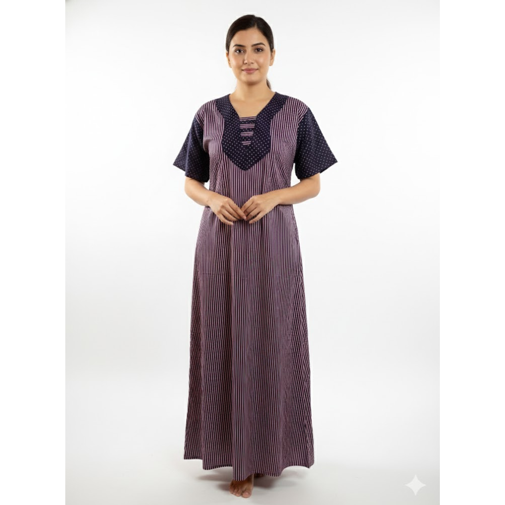 Bahumaan Floral Pure Cotton Maxi Nighty for Women with Pocket
