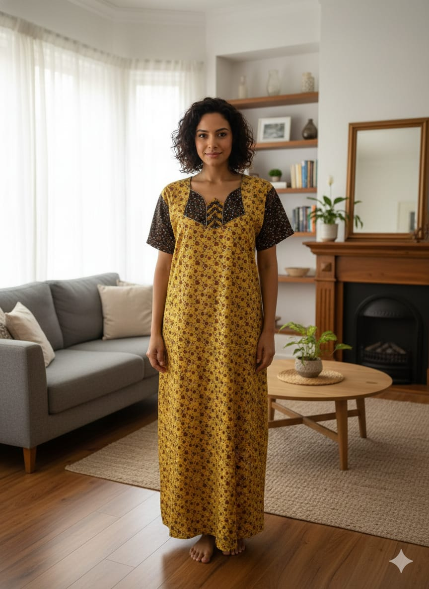 Stylish V-Neck Night Dress | Comfortable Free Size Maxi for Women