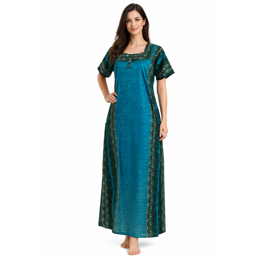 Women’s Printed Cotton Nighty | Full Length Night Dress | Comfortable Home Wear