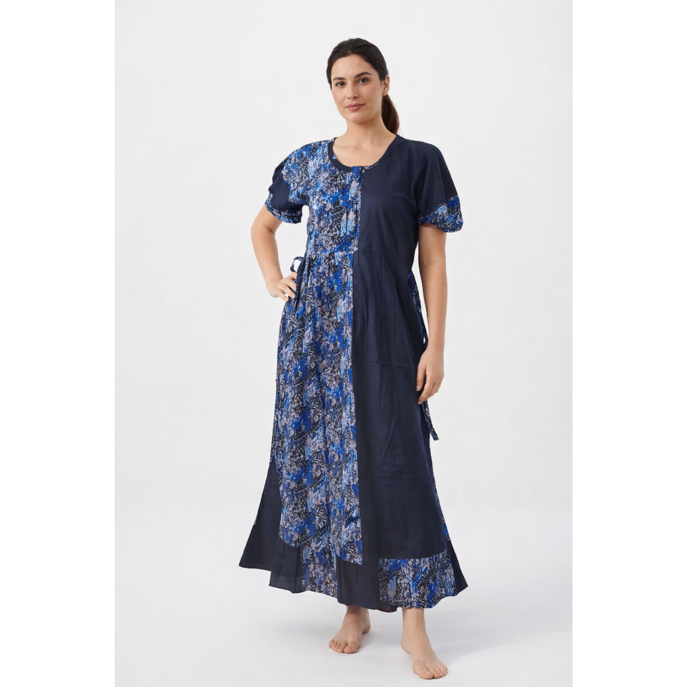 Women’s Blue Printed Cotton Night Gown