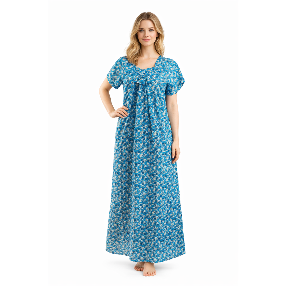 Women’s Floral Print Full Length Nightdress | Comfortable Cotton Maxi Nighty | C