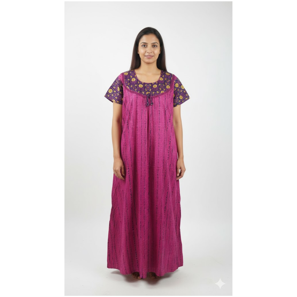 Women’s Pink Printed Cotton Nighty