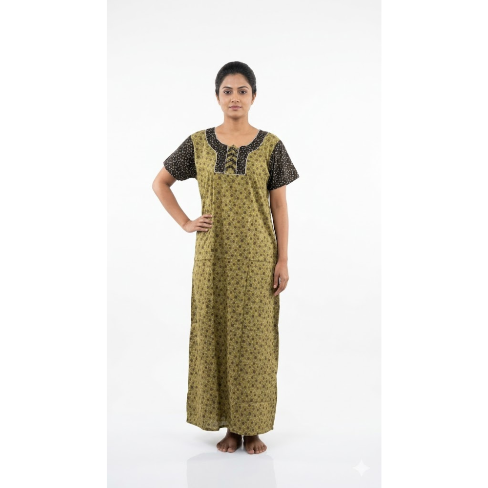Women Regular Fit Printed Cotton Nighty Maxi Night Gown